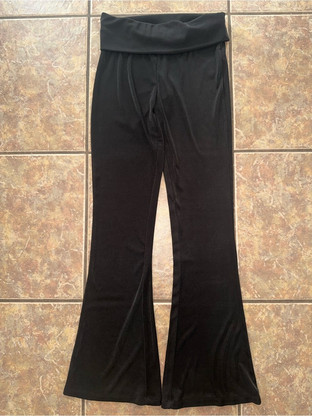 Urban Outfitters Blk Fold over Waist Pants Y2K Flare Bell Bottom Lounge Yoga